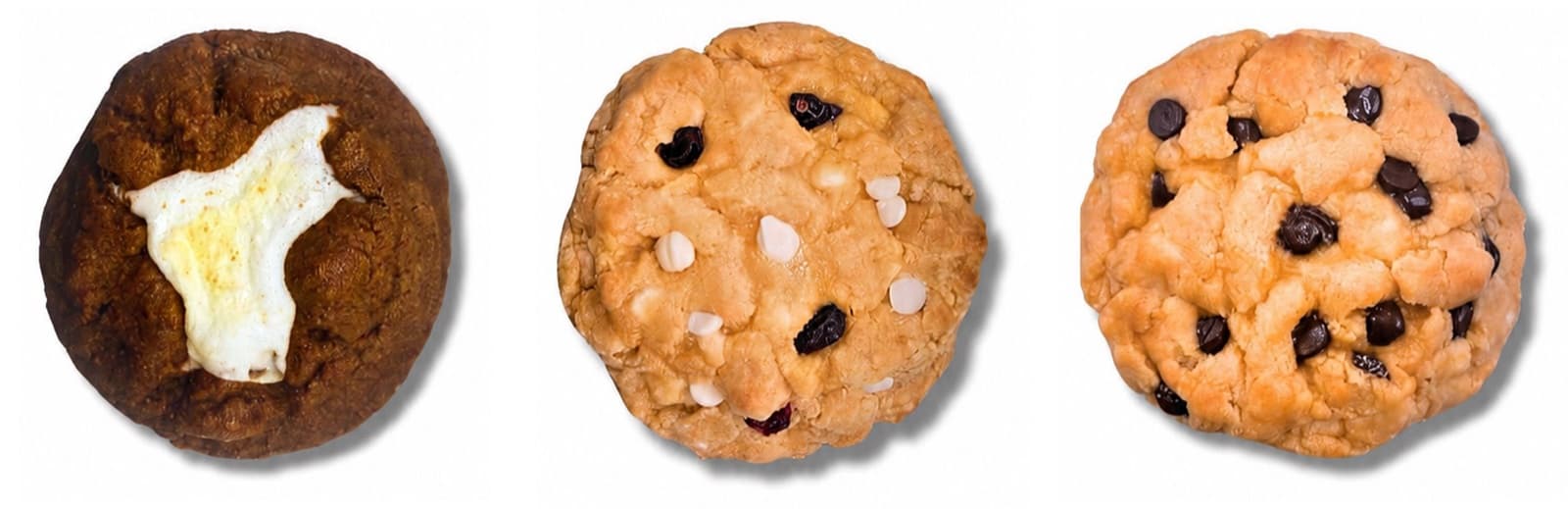 Galletas artesanales: chispas de chocolate y malvavisco, avena con arándano, y chispas de chocolate clásica